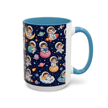 Accent Coffee Mug  (11/15 oz) - Kawaii Astronauts in a Starry Space Adventure