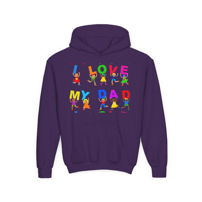 Youth Heavy Blend Hooded Sweatshirt - Kids showing i love my Dad Printify