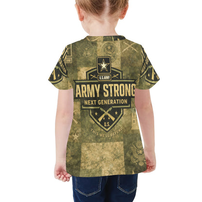 Little Kids' All Over Print Crew Neck T-Shirt - Proud to Serve - Young Patriot - Army Strong - Next Generation