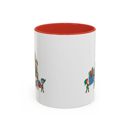 Accent Coffee Mug - Super kiddo putting gifts on christmas tree - [[{"value":"Wonderwear Kid"}]]