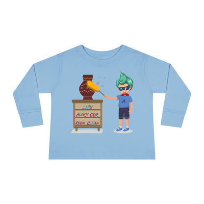 Toddler Long Sleeve Tee - Super kiddo cleaning a vase - [[{"value":"Wonderwear Kid"}]]