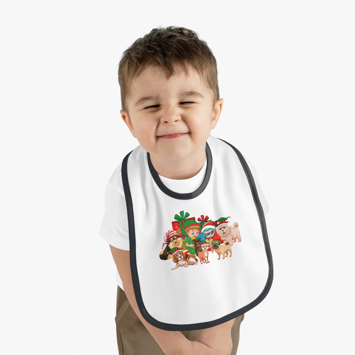 Baby Bib - Christmas with super kiddo pet friends without text