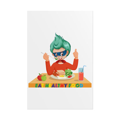 Rolled Posters - Super kiddo eating healthy breafast - [[{"value":"Wonderwear Kid"}]]