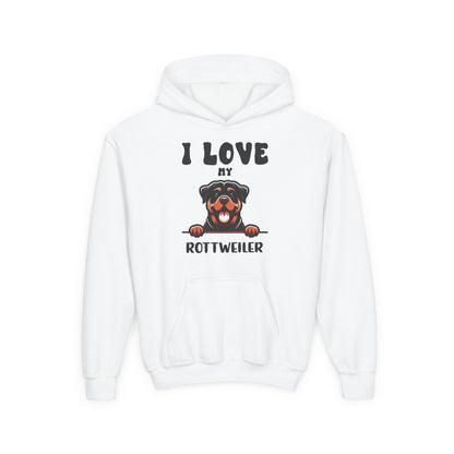 Youth Heavy Blend Hooded Sweatshirt - I love my Rottweiler Printify