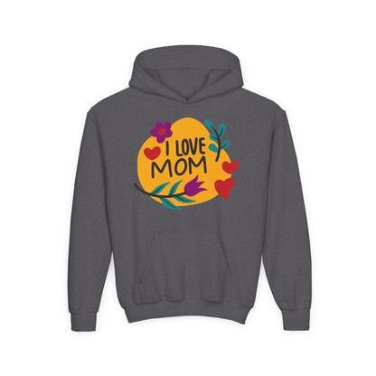 Youth Heavy Blend Hooded Sweatshirt - I love mom Printify