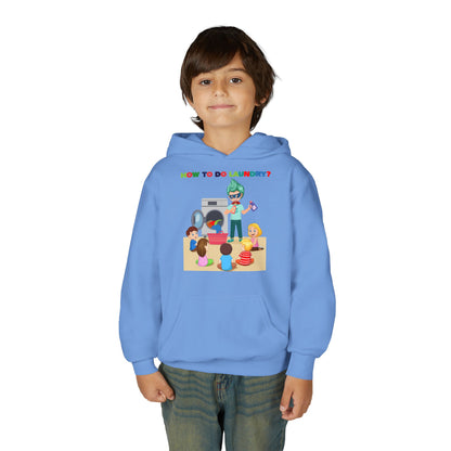 Youth Heavy Blend Hooded Sweatshirt - super kiddo teaching laundry - [[{"value":"Wonderwear Kid"}]]
