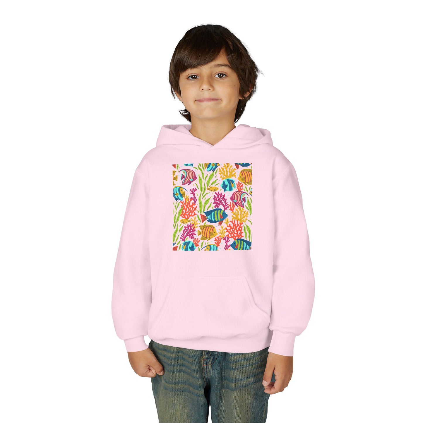 Youth Heavy Blend Hooded Sweatshirt - Colorful tropical corals