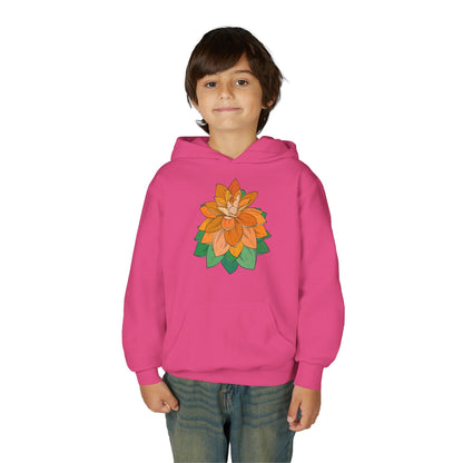 Youth Heavy Blend Hooded Sweatshirt - Orange flower Printify