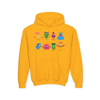 Youth Heavy Blend Hooded Sweatshirt - Set of monsters Printify