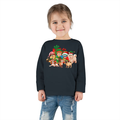 Toddler Long Sleeve Tee - Christmas with super kiddo pet friends without text - [[{"value":"Wonderwear Kid"}]]
