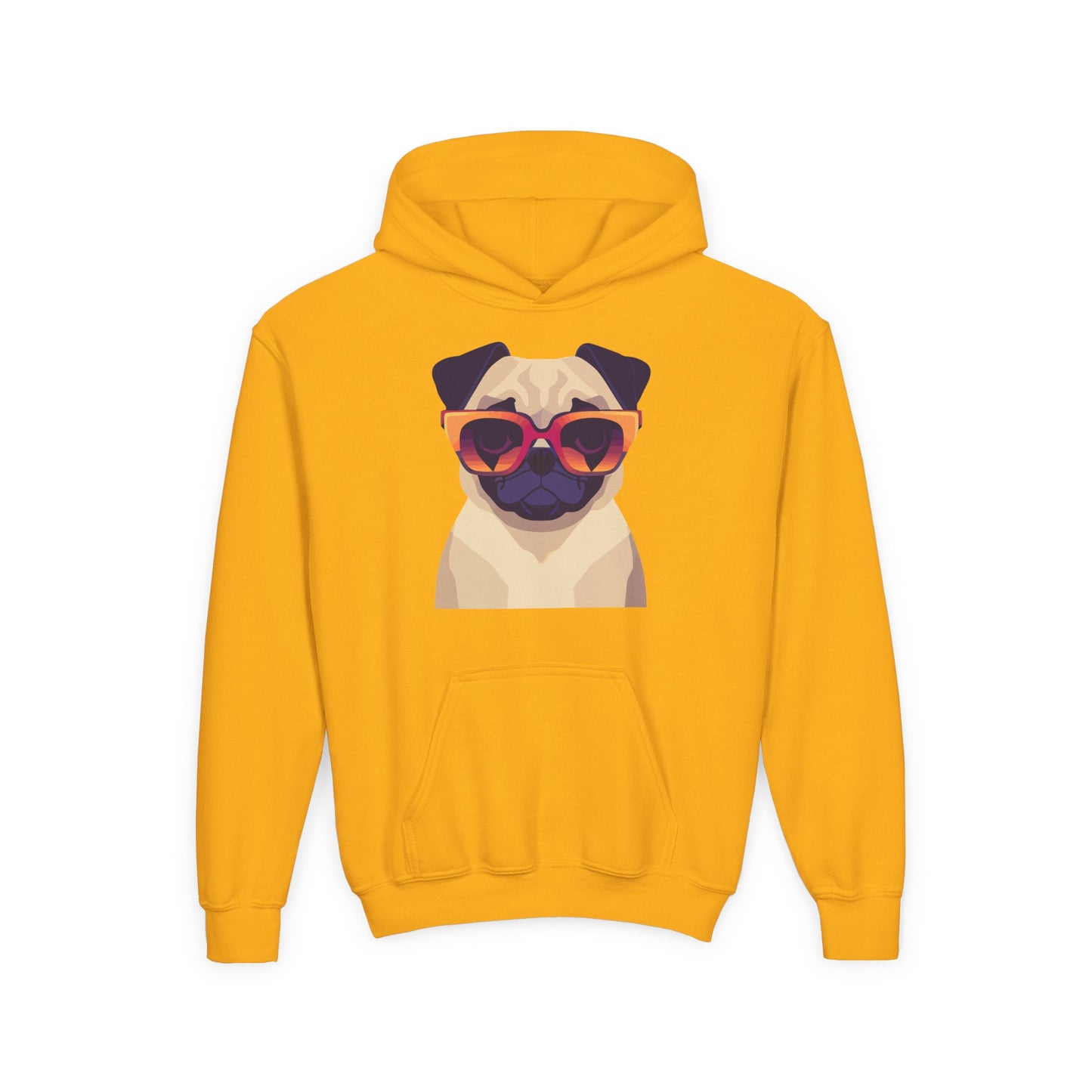 Youth Heavy Blend Hooded Sweatshirt - Cool Pug with Sunglasses