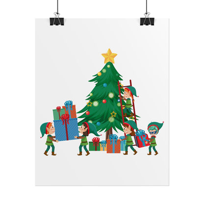 Rolled Posters - Super kiddo putting gifts on christmas tree - [[{"value":"Wonderwear Kid"}]]