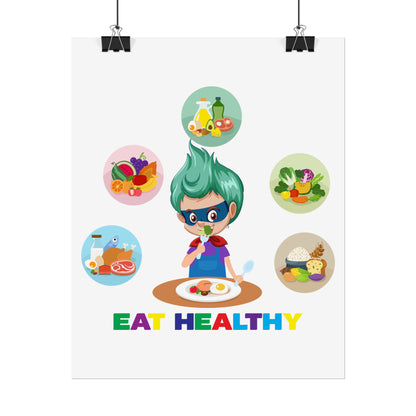 Rolled Posters - Supper kiddo showing healthy food to eat - [[{"value":"Wonderwear Kid"}]]