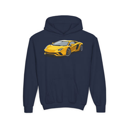 Youth Heavy Blend Hooded Sweatshirt - Yellow super car Printify