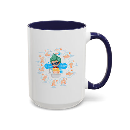 Accent Coffee Mug - Super kiddo hand washing steps - [[{"value":"Wonderwear Kid"}]]
