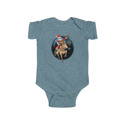 Infant Bodysuit - Super kiddo riding a reindeer - [[{"value":"Wonderwear Kid"}]]
