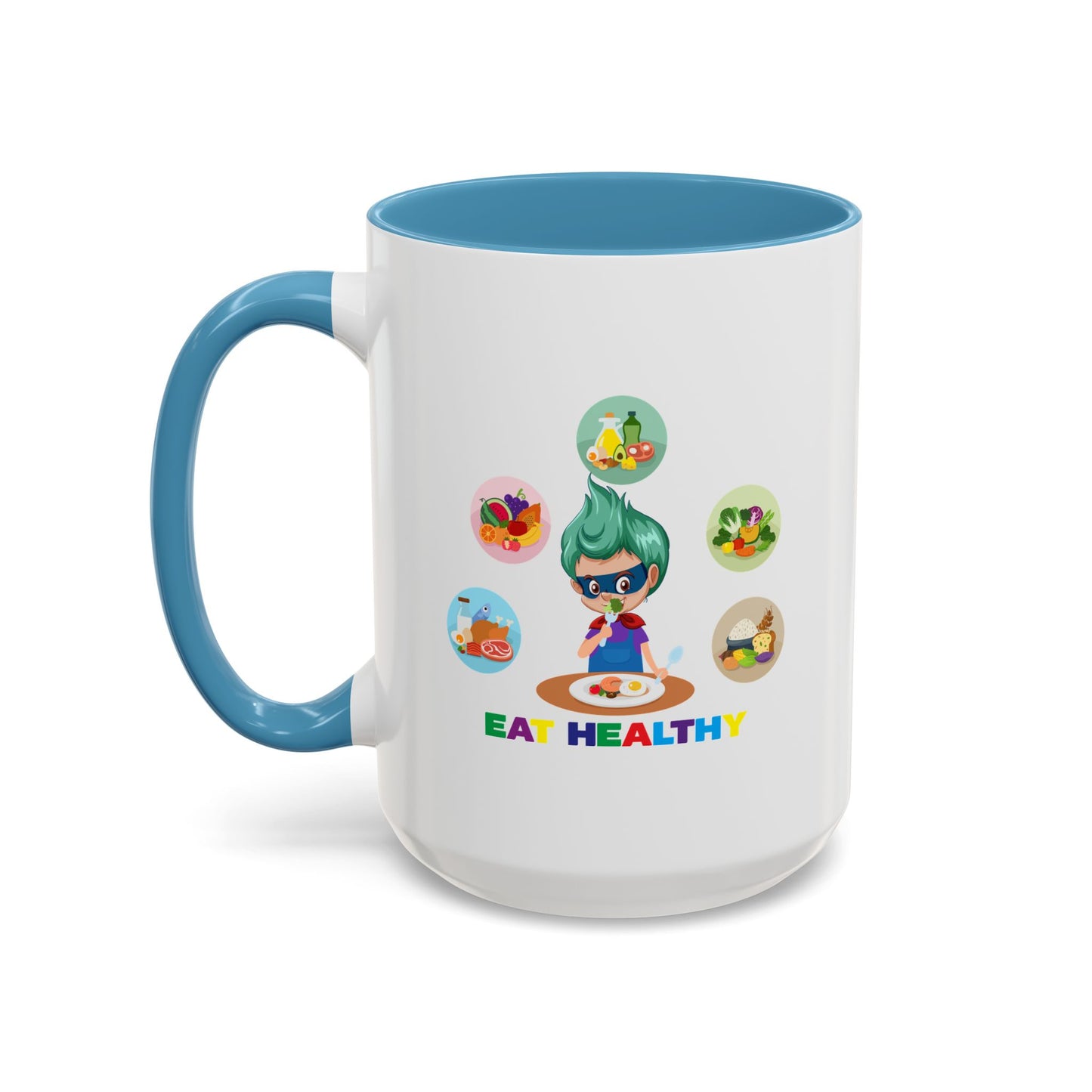 Accent Coffee Mug - Supper kiddo showing healthy food to eat