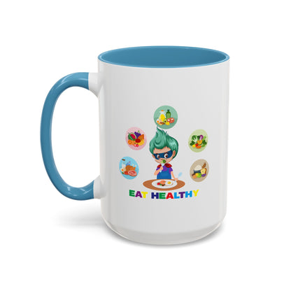 Accent Coffee Mug - Supper kiddo showing healthy food to eat - [[{"value":"Wonderwear Kid"}]]
