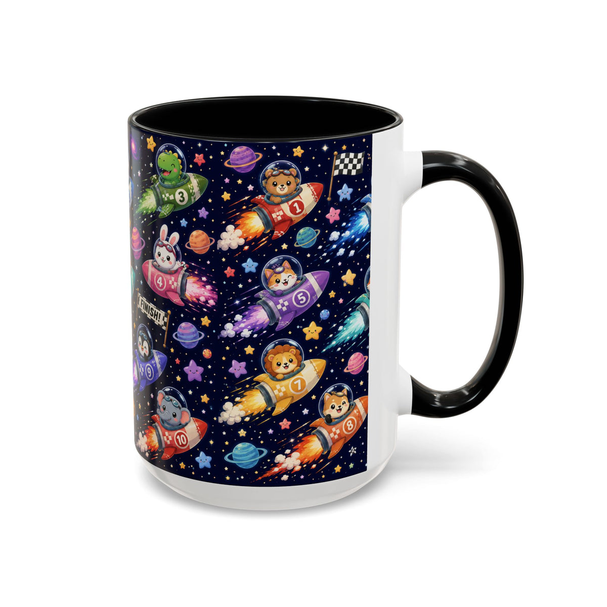Accent Coffee Mug (11/15 oz) - Kawaii Cosmic Animal Rocket Race
