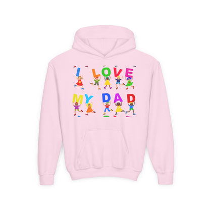 Youth Heavy Blend Hooded Sweatshirt - Kids showing i love my Dad Printify