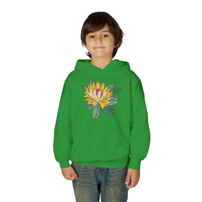 Youth Heavy Blend Hooded Sweatshirt -  Yellow flower Printify