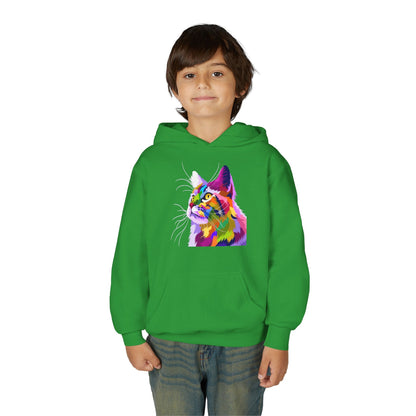 Youth hoodie with adorable cat design Printify