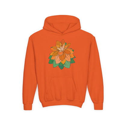 Youth Heavy Blend Hooded Sweatshirt - Orange flower Printify