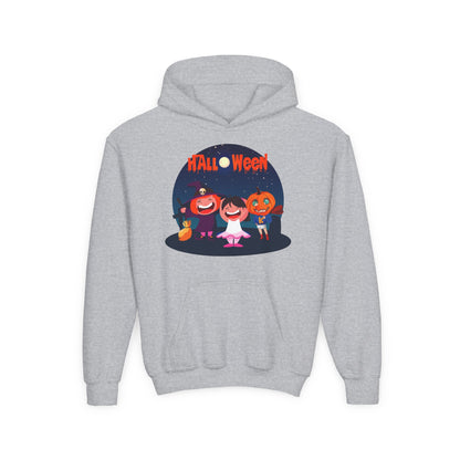 Youth Heavy Blend Hooded Sweatshirt - Super kiddo wearing pumpkin - [[{"value":"Wonderwear Kid"}]]