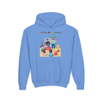 Youth Heavy Blend Hooded Sweatshirt - super kiddo teaching laundry - [[{"value":"Wonderwear Kid"}]]