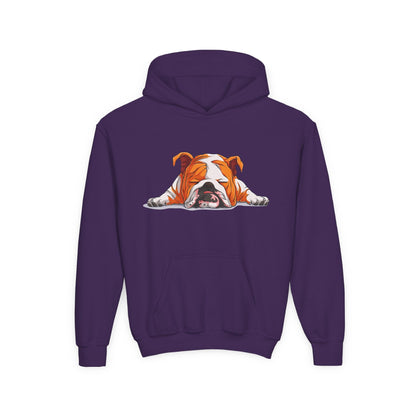 Youth Heavy Blend Hooded Sweatshirt -  Sleeping english bulldog Printify