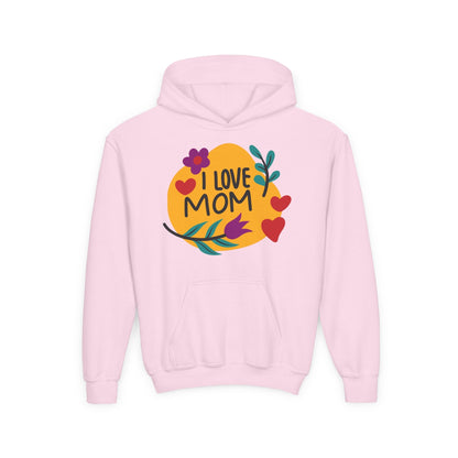 Youth Heavy Blend Hooded Sweatshirt - I love mom Printify