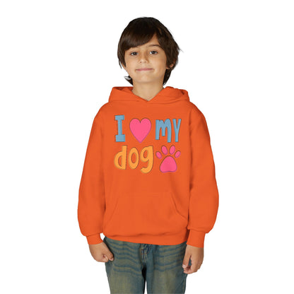 Youth Heavy Blend Hooded Sweatshirt - I love my dog Printify