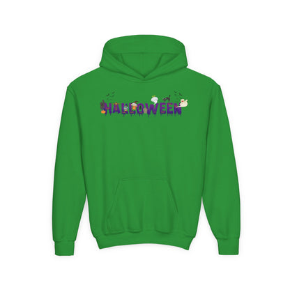 Youth Heavy Blend Hooded Sweatshirt - Holloween word Printify