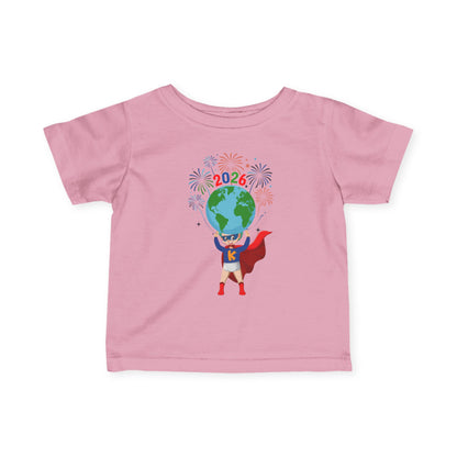 Infant Fine Jersey Tee - Super kiddo holding globe - [[{"value":"Wonderwear Kid"}]]