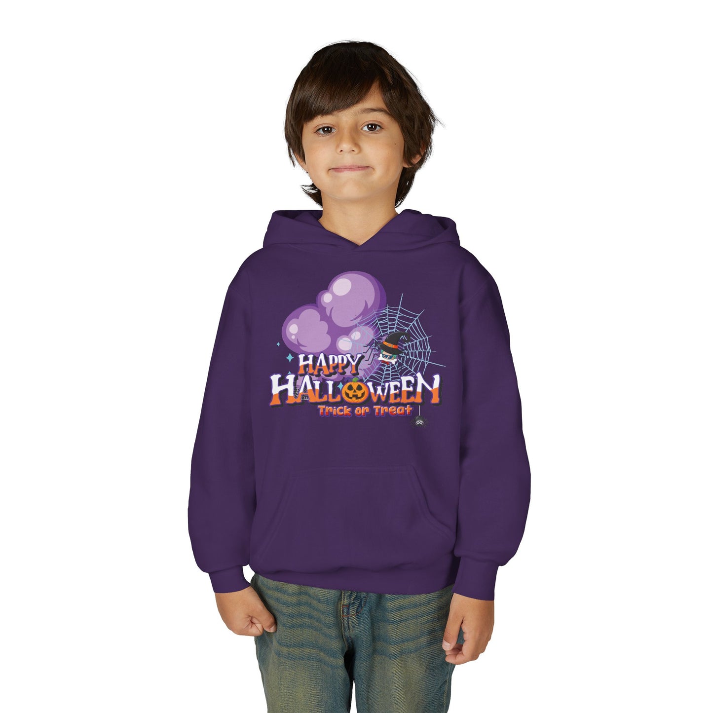 Youth Heavy Blend Hooded Sweatshirt - Happy holloween - spider kiddo