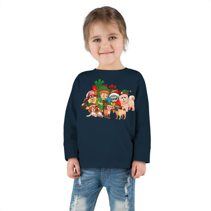 Toddler Long Sleeve Tee - Christmas with super kiddo pet friends without text - [[{"value":"Wonderwear Kid"}]]