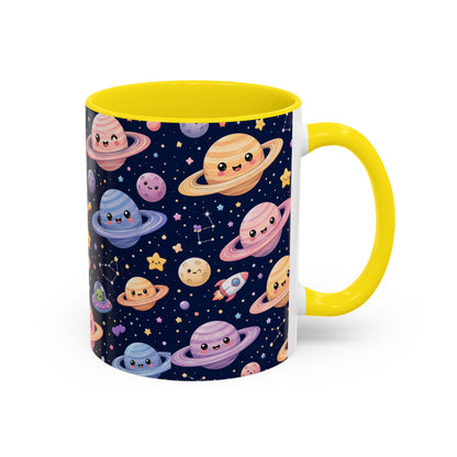 Accent Coffee Mug  (11/15 oz) - Kawaii Saturns in a Starry Space