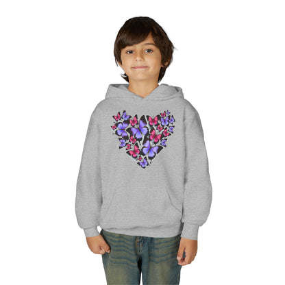 Youth Heavy Blend Hooded Sweatshirt -  Heart shape monarch butterfly Printify