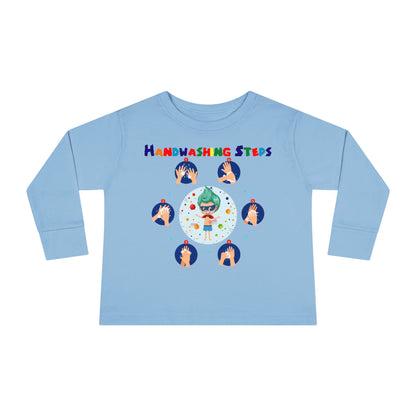 Toddler Long Sleeve Tee - Super kiddo how to wash hand properly - [[{"value":"Wonderwear Kid"}]]
