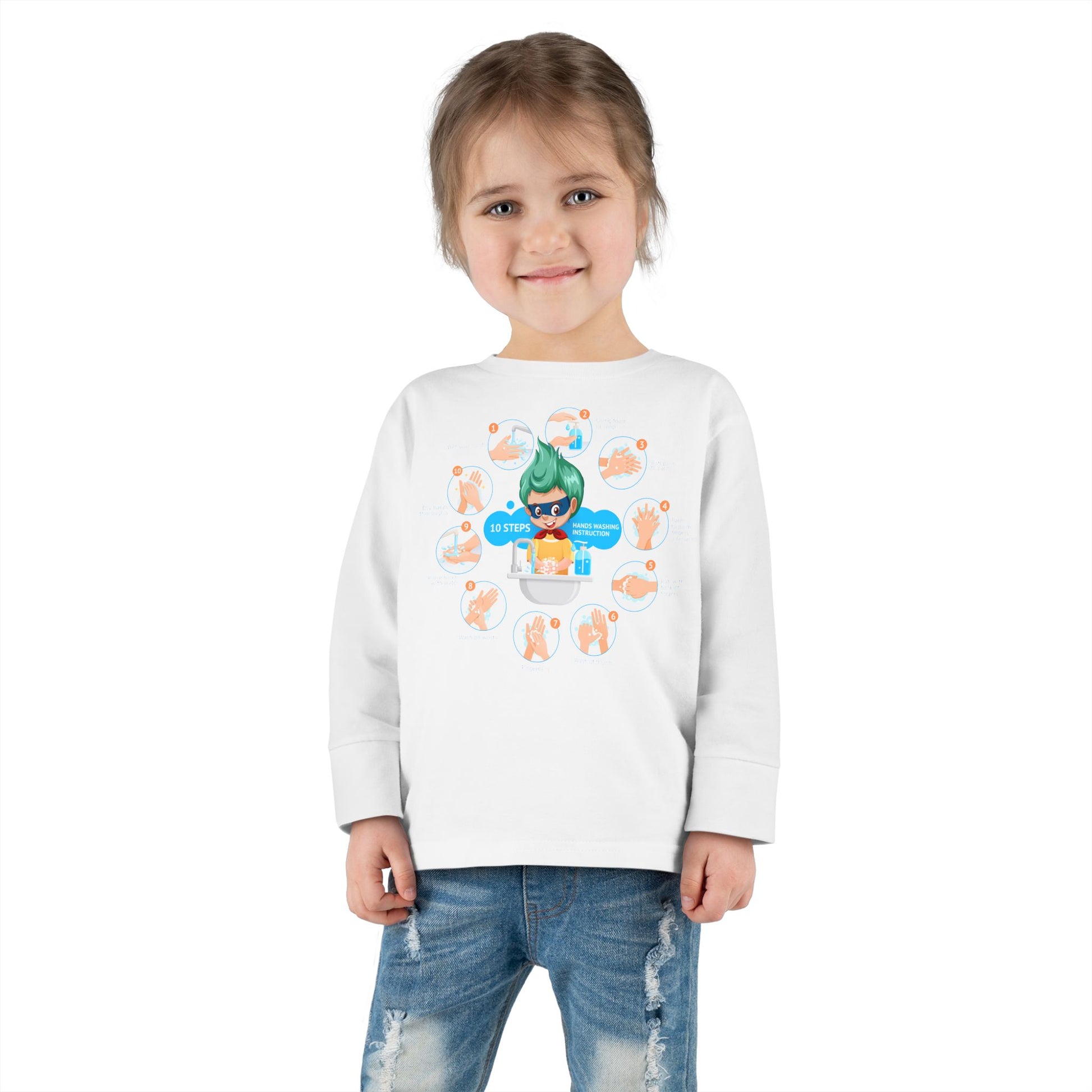 Toddler Long Sleeve Tee - Super kiddo hand washing steps - [[{"value":"Wonderwear Kid"}]]