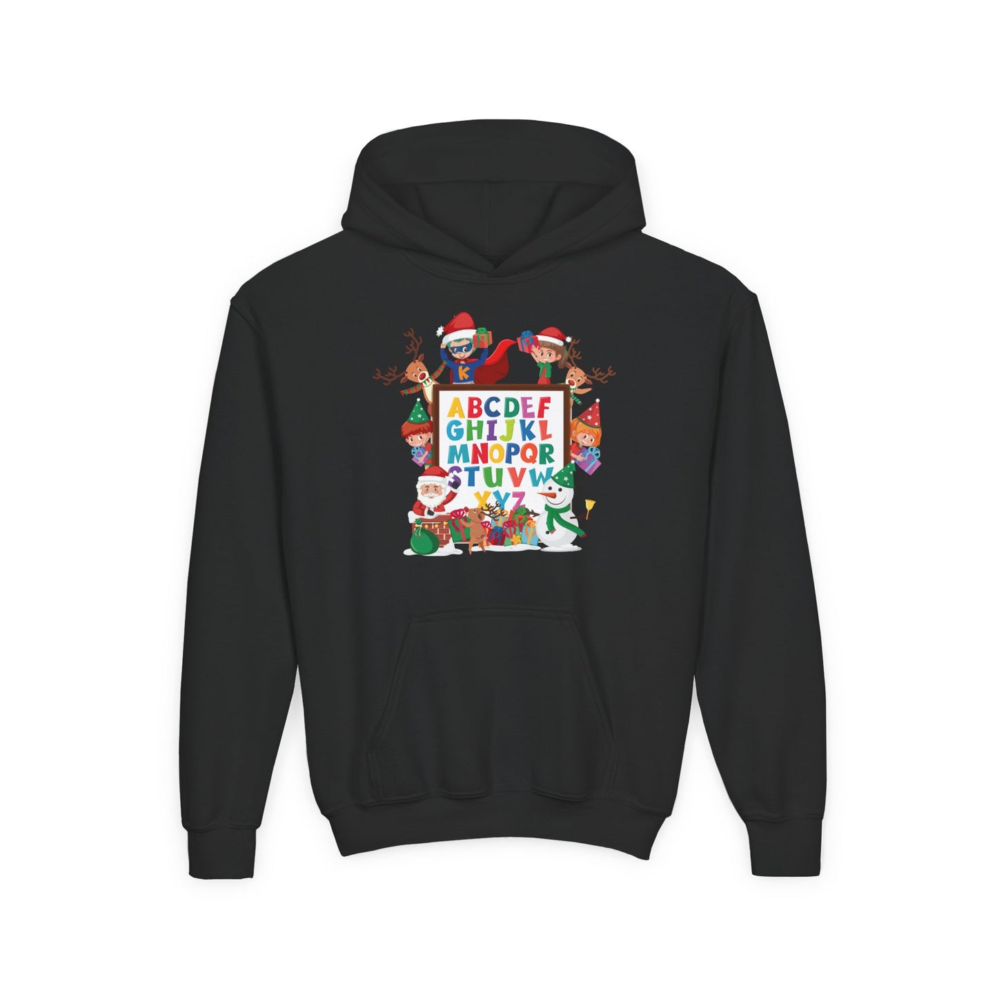 Youth Heavy Blend Hooded Sweatshirt - Christmas alphabet with super kiddo