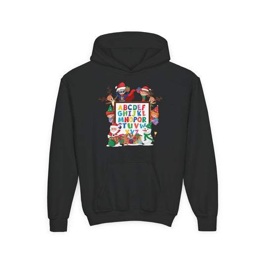 Youth Heavy Blend Hooded Sweatshirt - Christmas alphabet with super kiddo - [[{"value":"Wonderwear Kid"}]]
