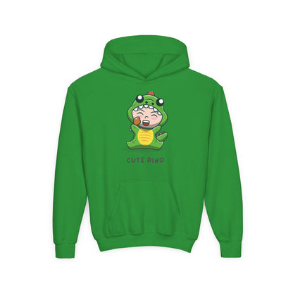 Youth Heavy Blend Hooded Sweatshirt - Green Cute Dino Printify