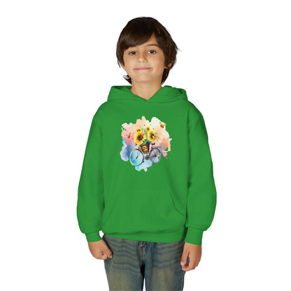 Youth Heavy Blend Hooded Sweatshirt - Sunflower Bicycle Printify