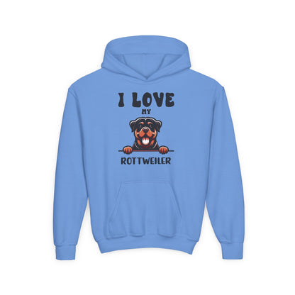 Youth Heavy Blend Hooded Sweatshirt - I love my Rottweiler Printify