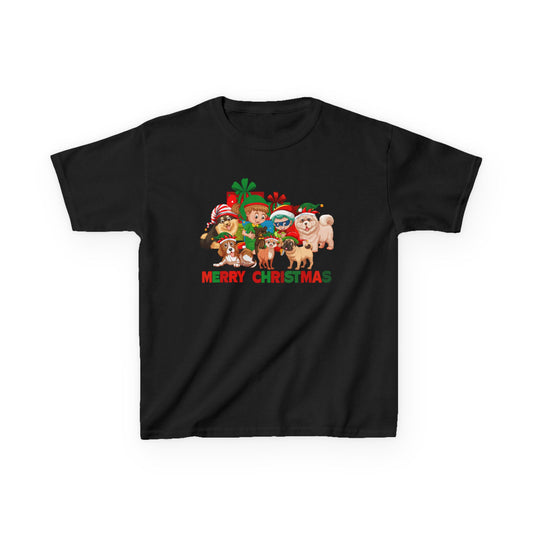 Kids Heavy Cotton™ Tee - Christmas with super kiddo pet friends with text - [[{"value":"Wonderwear Kid"}]]