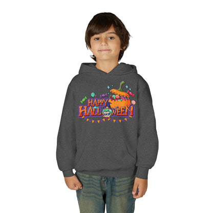 Youth Heavy Blend Hooded Sweatshirt - Happy halloween banner Printify