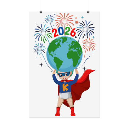 Rolled Posters - Super kiddo holding globe - [[{"value":"Wonderwear Kid"}]]