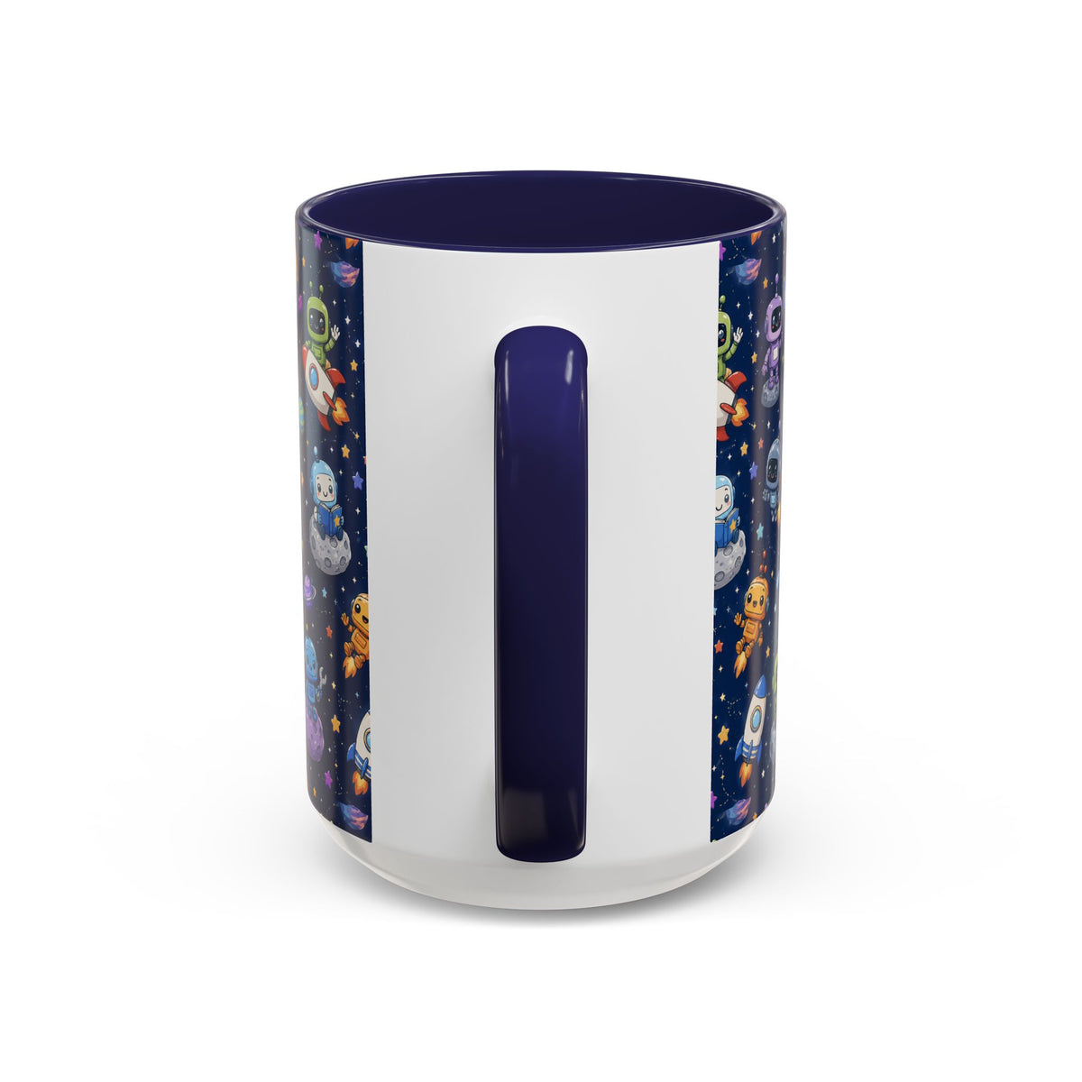 Galactic Robots Accent Coffee Mug — Cute Space Astronaut Pattern (11/15 oz)
