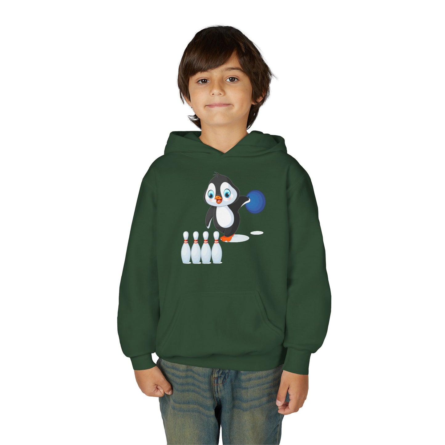 Youth Heavy Blend Hooded Sweatshirt - Adorable Penguin Bowling